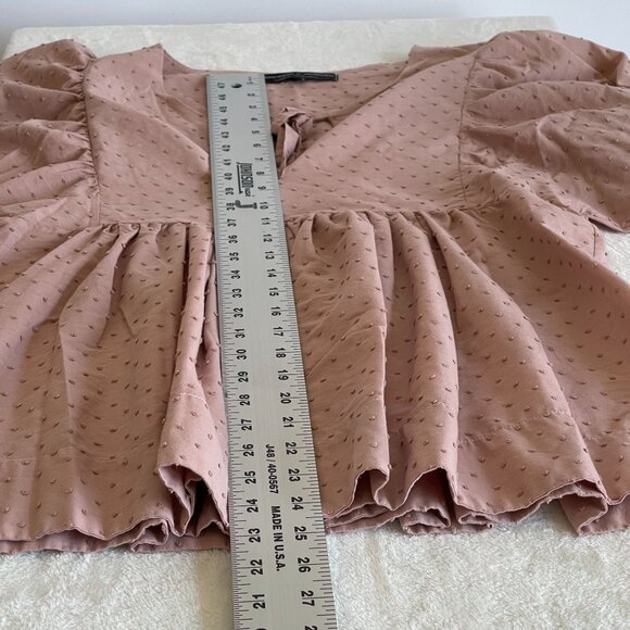 Tancredi & Morgen Womens Blush Pink Swiss Dot Ruffle Peasant Blouse Large - Picture 6 of 6